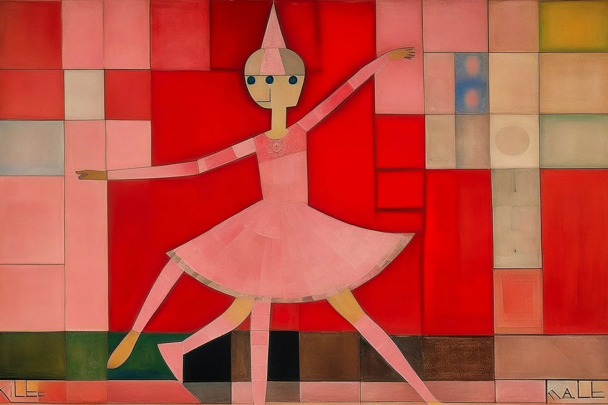 A female dancer in a rose pink factory painted by Paul Klee