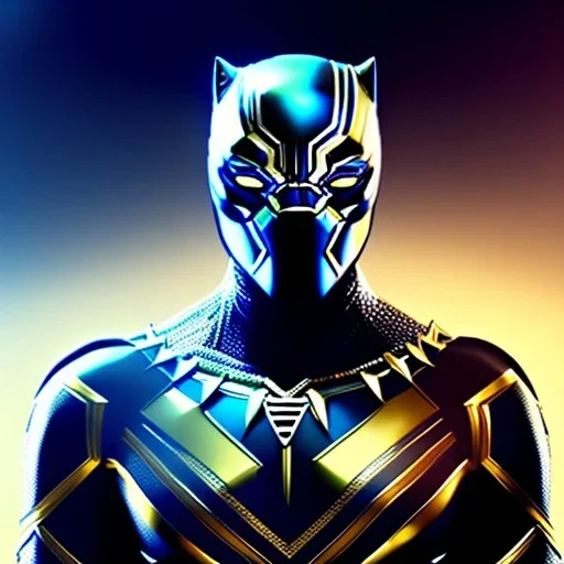 black panther, golden armor suit, full body close up, soft light atmosphere, light effect,concept art, smooth, extremely sharp detail, finely tuned detail, ultra high definition, 8 k, unreal engine 5, ultra sharp focus, in the style of Kaare Andrews