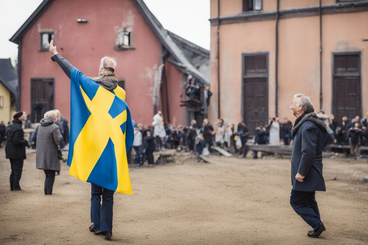 svensk man vevar med flagga