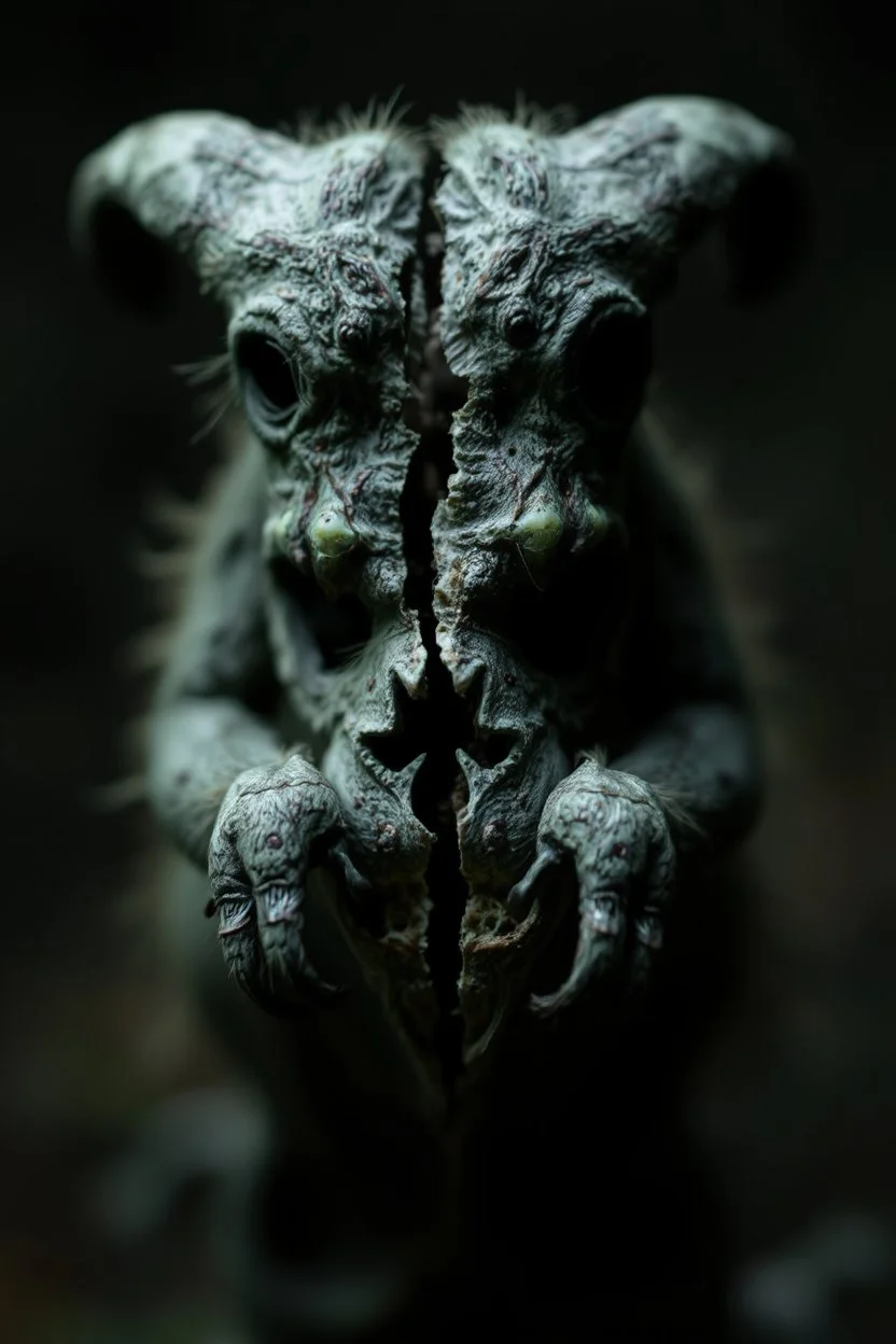 a blurry, haunting image of a creature splitting in half