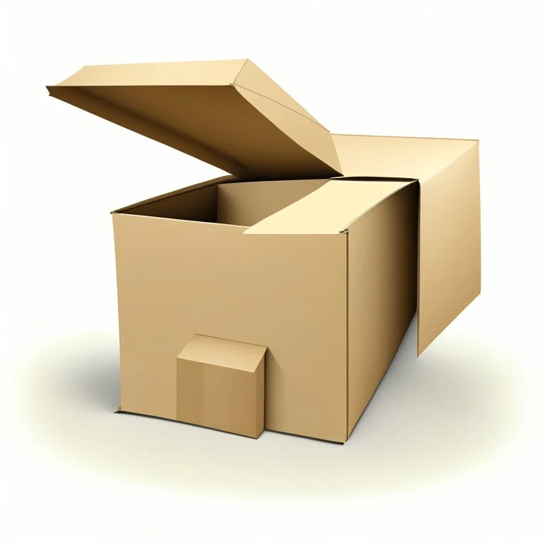 illustration of a carton moving box with an envelope in it. White background. Full frame