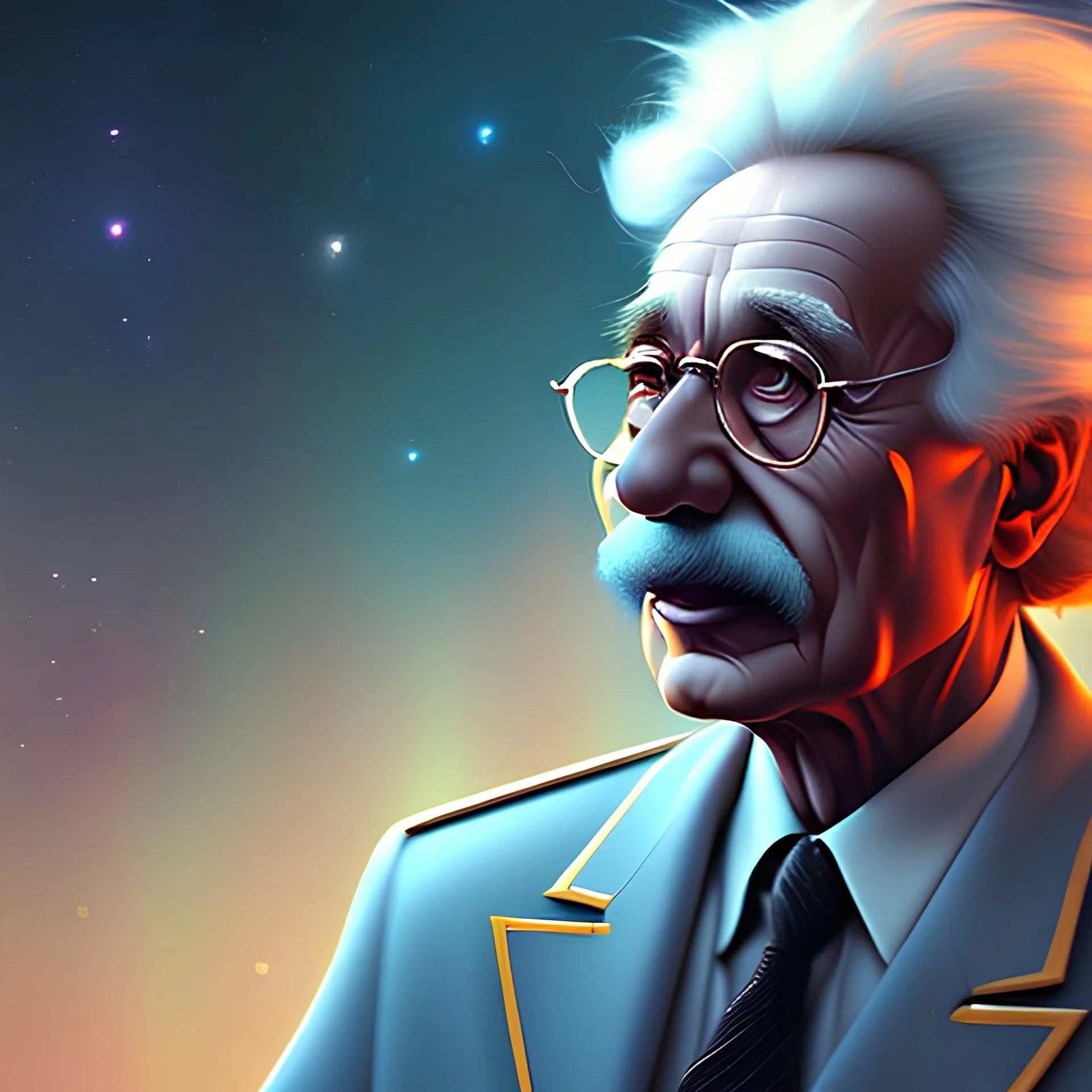 concept art by jama jurabaev, cel shaded, cinematic shot, trending on artstation, high quality, brush stroke, hyperspace, vibrant colors, portrait of einstein