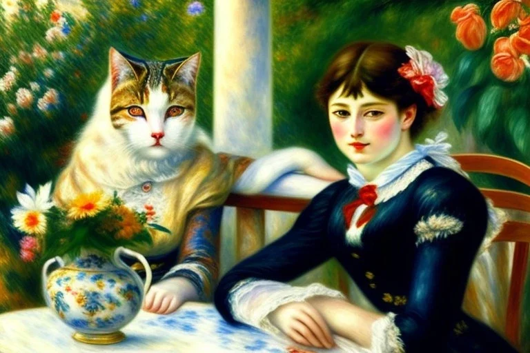 Two cats sitting on a terrace. Auguste Renoir. Perfekt eyes with perfect iris. Beautiful eyes.