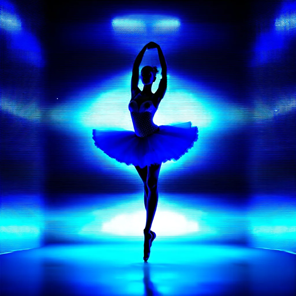 mocap graphic balerina in a recursive 3d fractal stage with disco lights