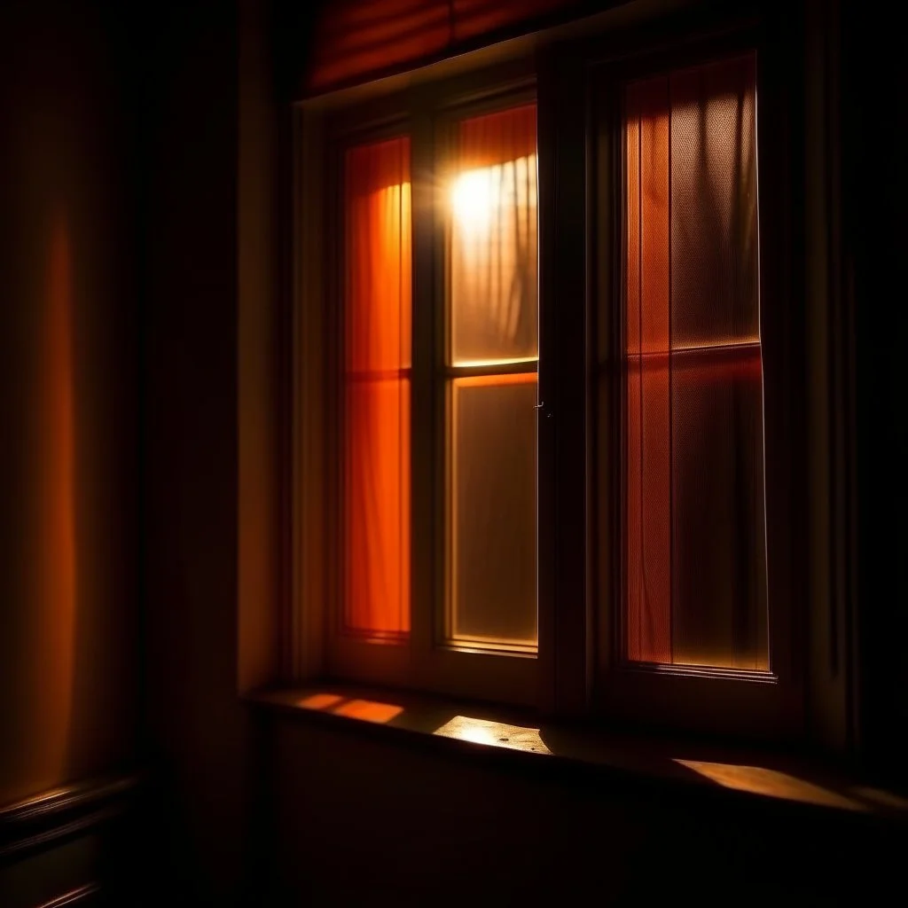 atmospheric deep orange light coming through a window