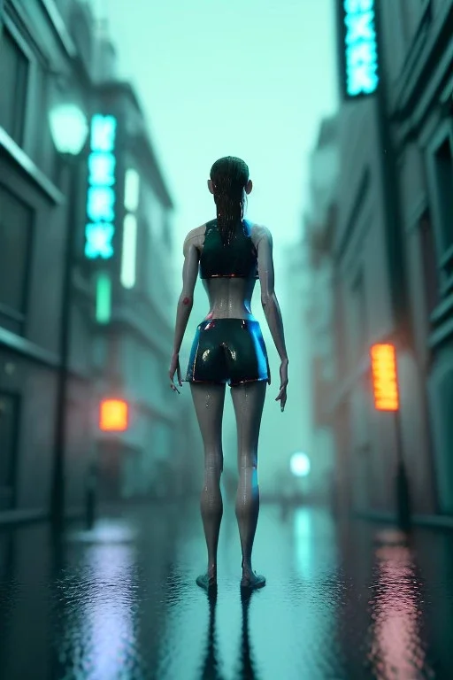 Ultra Realistic image, 25 years old brunette woman, Madrid, portrait, small stature, small chest, yakuza body tattoo, latex dress, short, rain, fog, club night Tokyo ambient, people background, leds, neon, cyberpunk, vibrant color, highly detailed, art stations, concept art, smooth, unreal engine 5, god rays, ray tracing, RTX, lumen lighting, ultra detail, volumetric lighting.