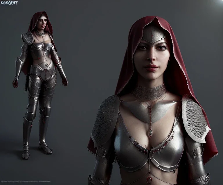 Animated, woman, Arabic face veil, armor, choker, hands, gauntlets, x, sword, longsword, chainmail, red