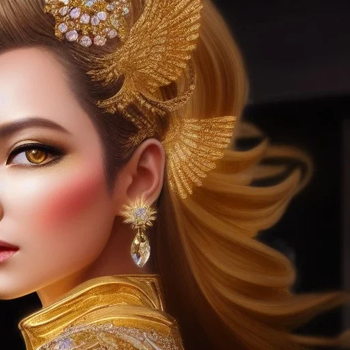 Ultra detailed realistic fullbody Portrait in oil on canvas of beautiful female character with gold armor(saint Seiya),extremely detailed digital painting, extremely detailed face, crystal clear eyes, mystical colors ,perfectly centered image, perfect composition, rim light, beautiful lighting,masterpiece ,8k, stunning scene, raytracing, anatomically correct, in the style of Sixfrid and KyuYong Eom and Steve Jung and Simon Bisley.