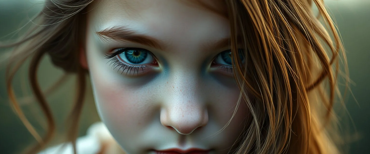 close up portrait of the sweetest soulfull magical girl with no makeup