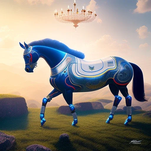 fullbody Drawing of 'Robot Horse',intricate detail,andrea bonelli,Kilian Eng,Ohrai,evan lee,Aleksandr Sidelnikov,KyuYong Eom,three quarters frontal aerial view,toned colors,16k