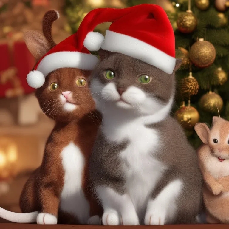 Cute cat and cute mouse celebrate christmas Merry christmas friends who celebrate