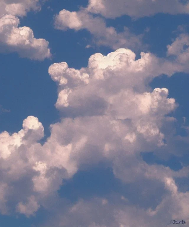  grand etoile cristalline, grands nuages cumulus rose et bleu, etoile dans leciel