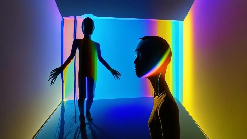 shadow made of different colors of a person entering virtual reality