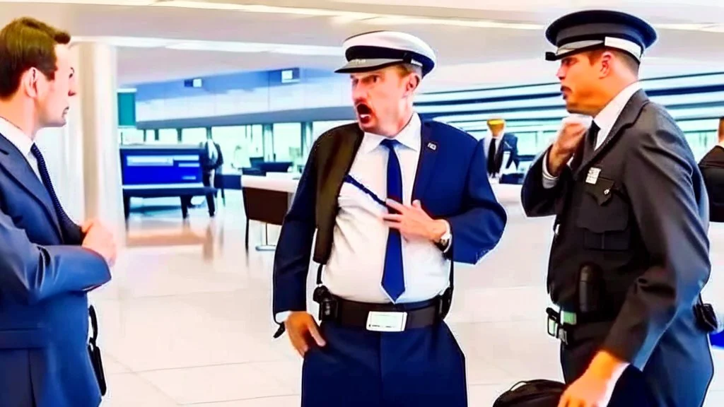 upset plain dressed man told to leave airport lounge by officer