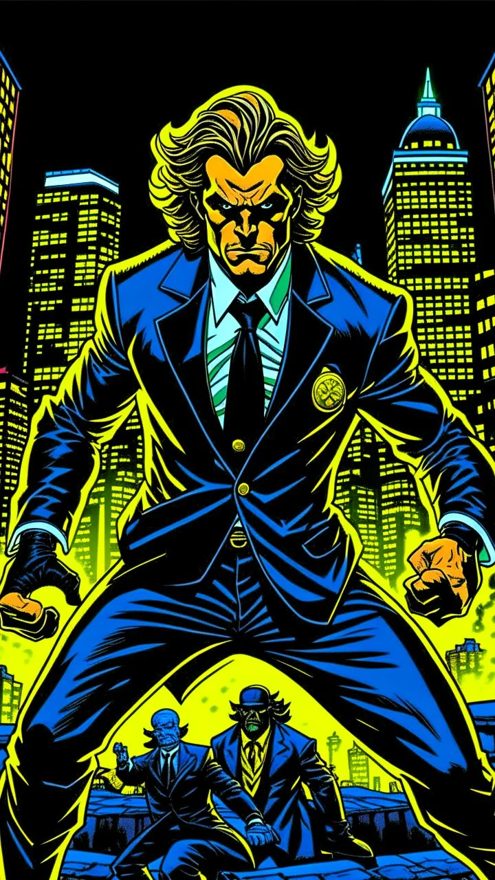 Diego Forlan Football soccer player fighting black suite. Dark detective comic. comicBook cover batman style detective mistery 1990.