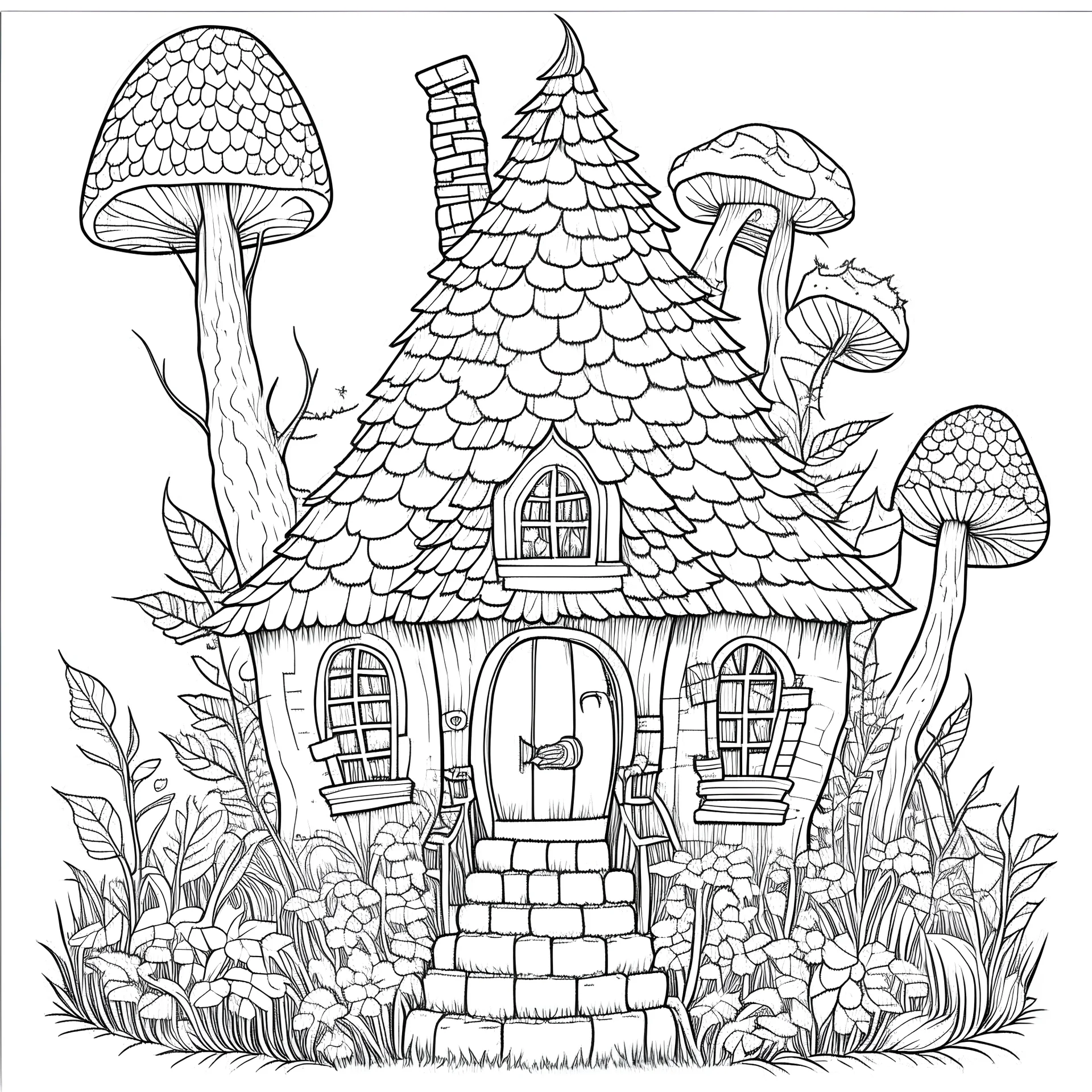 A fairy house Mystic Willow Haven, coloring page, exact shape, real image, minimal lines, white back ground color, real style, realistic, minimalistic, minimal black line art, line art, crisp line art, unique coloring sheet, outlined, outline, crisp, crisp line edges, illustration, thin lines, crisp clear lines, line art, clean line art, unique, 8k, no colors, no dark color, no black color, avoid thick black, minimalistic line edges, white back ground,