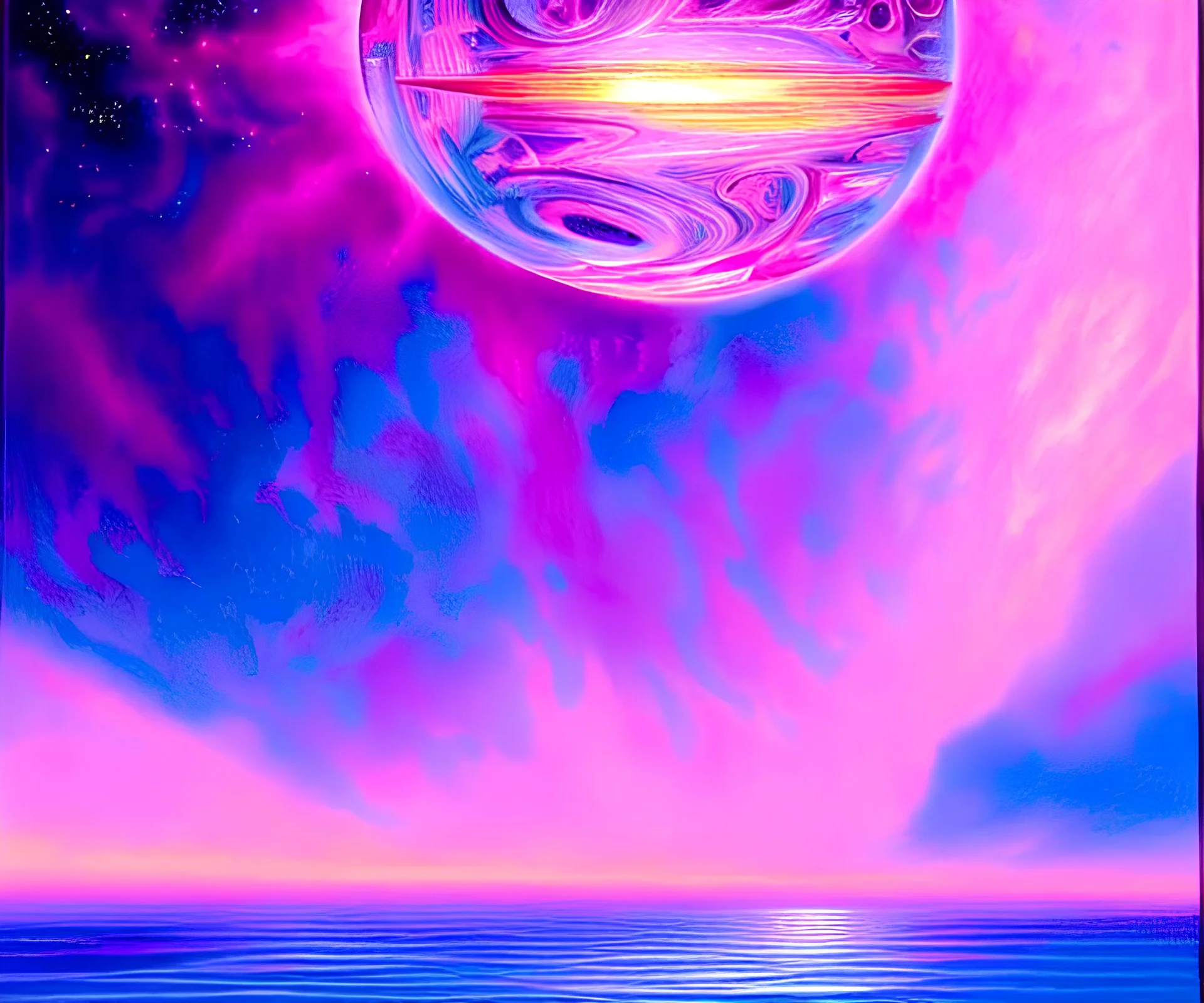 Hyper realist, hyper detailed, intricated, Solaris, ((a purple-pink gelatinous ocean with symmetrical extensions)), Stanislaw lem