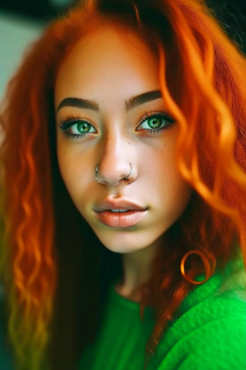 Mixed girl green eyes reddish orange hair small nose long lashes