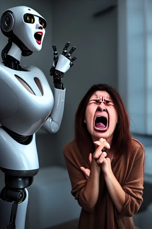 Woman screaming at a robot