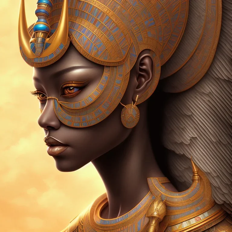 sango fantasy, fantasy magic, intricate, sharp focus, illustration, highly detailed, digital painting, concept art, matte, masterpiece head sexy view black African beauty black afro hair earth lady silver falcon head Egyptian princess pyramid sphinx background