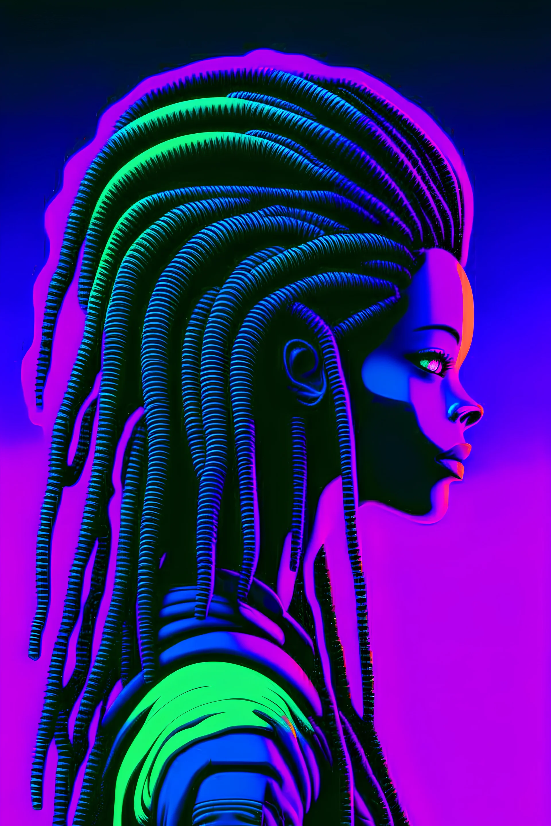 A retrowave alien with dreadlocks