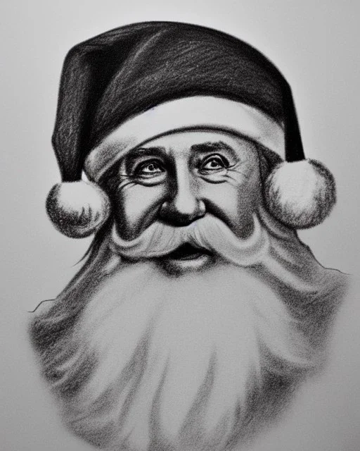 Putin as Santa Claus pencil and charcoal sketch Christmas portrait lighting