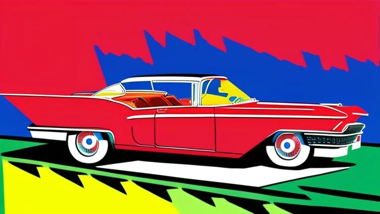 stalking a cadillac eldorado 1959 flammable,pop art, Andy Warhol.Roy Lichtenstein.