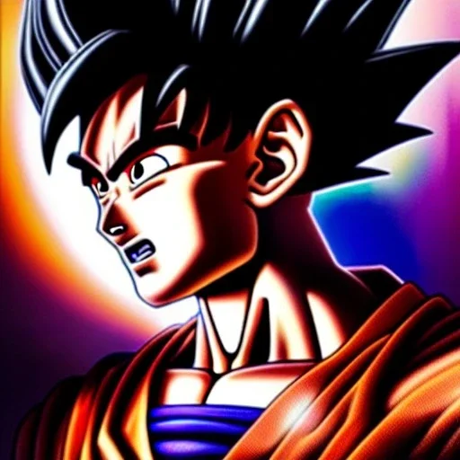 Ultra detailed fullbody Portrait in oil on canvas of Son Goku,extremely detailed digital painting,ultrarealistic skin,intense stare, extremely detailed face, crystal clear eyes, mystical colors ,perfectly centered image, perfect composition, rim light, beautiful lighting,masterpiece ,8k, stunning scene, raytracing, anatomically correct, in the style of Simon Bisley and Ohrai Noriyoshi and robert e howard and Steve Jung and frank frazetta.