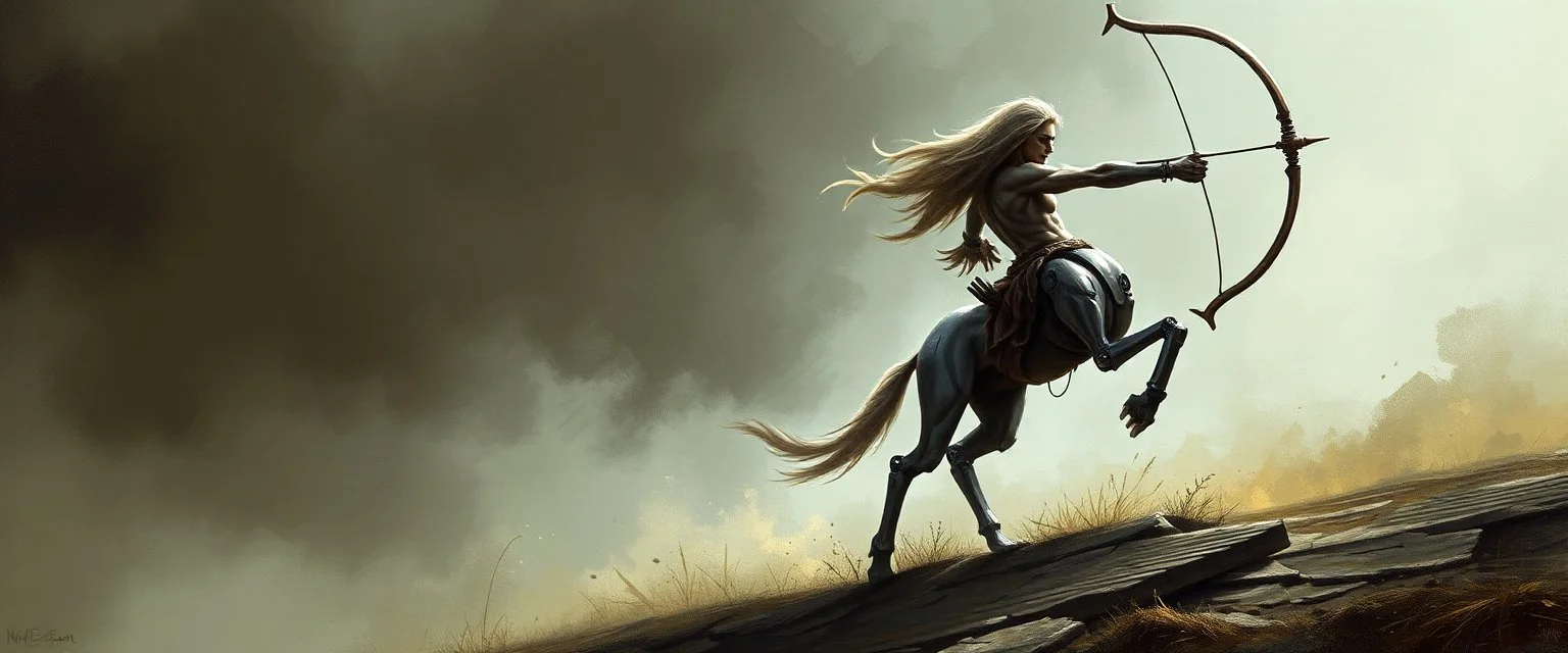 centaur bow man drawing, robotic limbs