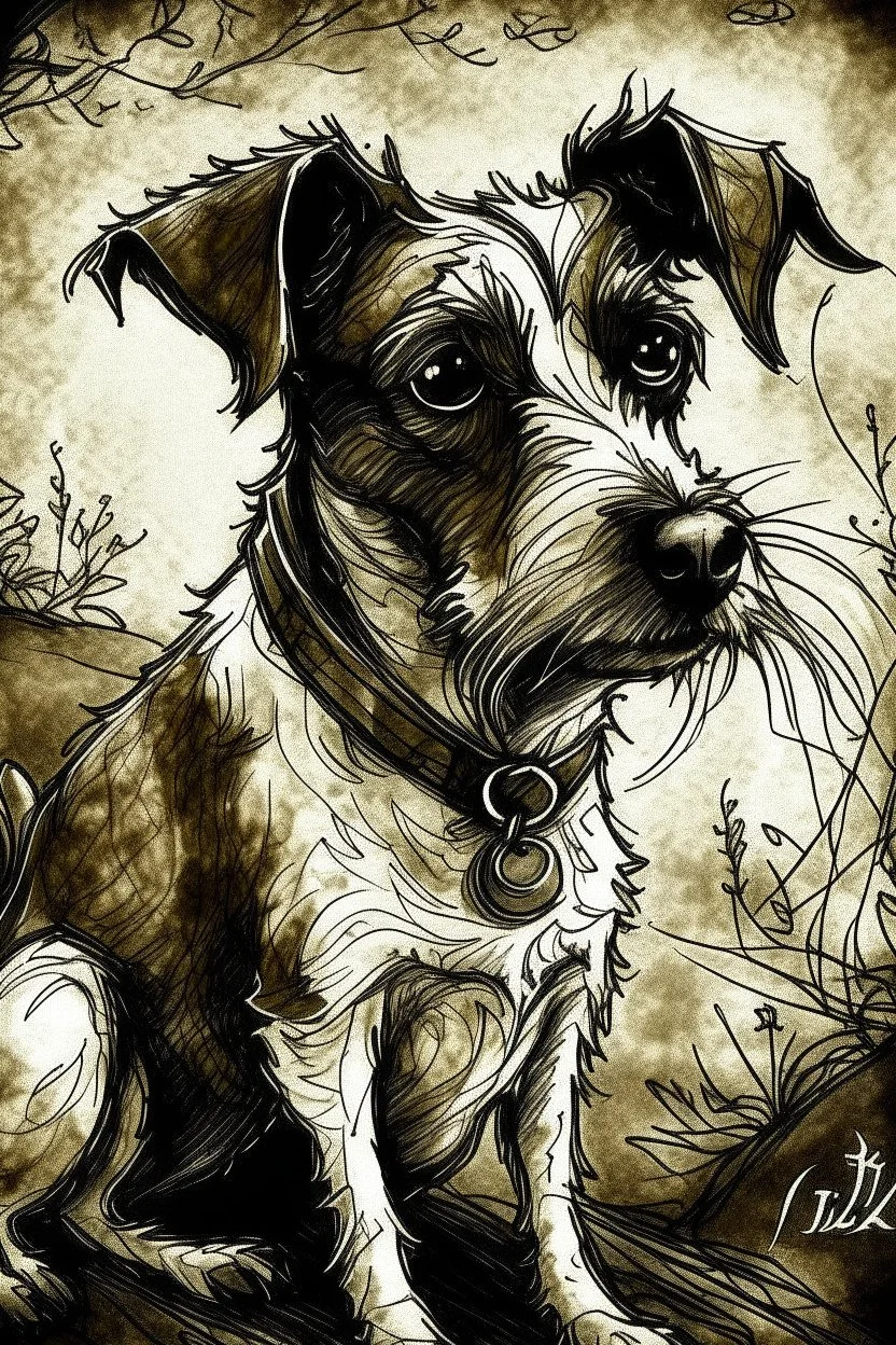 Jack Russell in the style of Arthur rackham