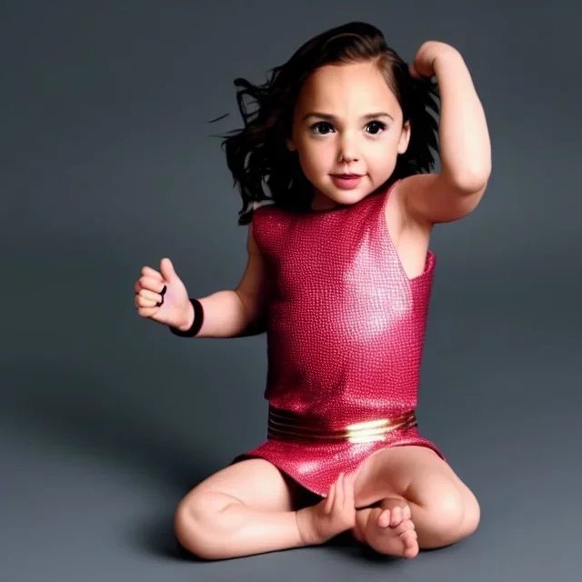 Gal gadot toddler, full body, dramatic lighting, hyper realistic