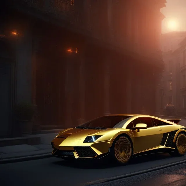 gold lamborgini at the night city, beautiful color, RTX, TXXA, SSAO, High quality,hyperrealistic, cinematic, Super detailed, Anti-Aliasing,Full color, HDR,4k