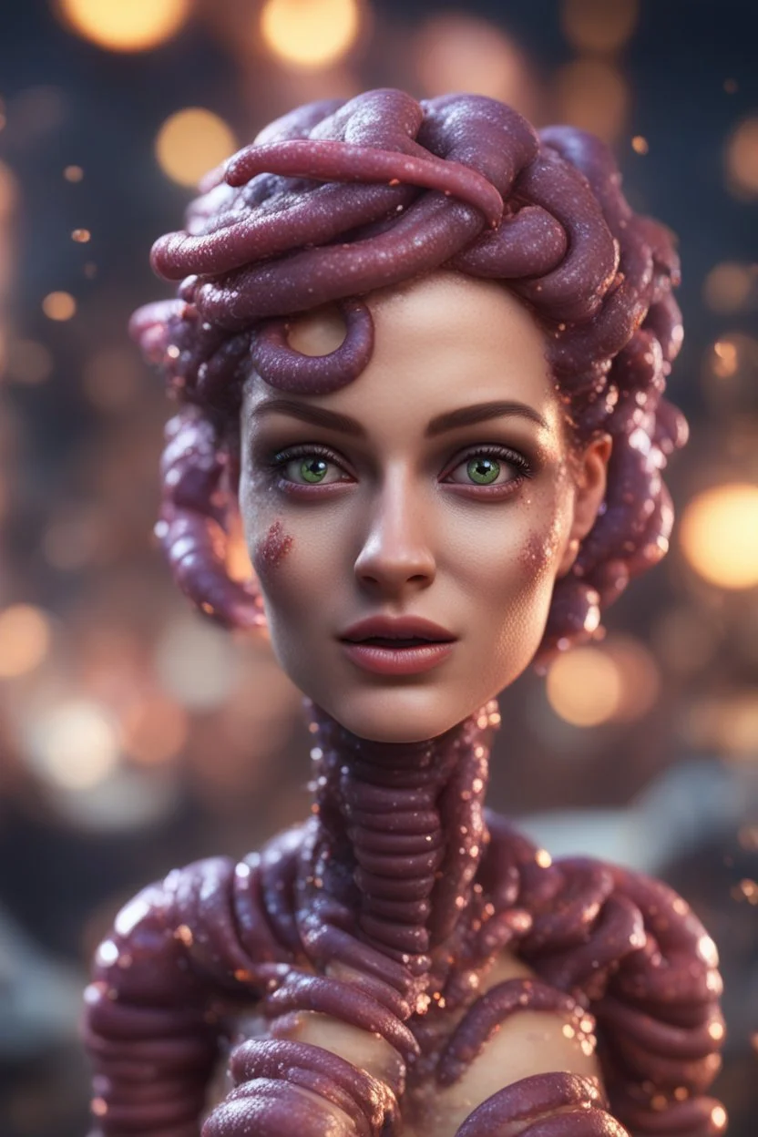 female worms from worms armageddon wearing makeup, bokeh like f/0.8, tilt-shift lens 8k, high detail, smooth render, down-light, unreal engine, prize winning