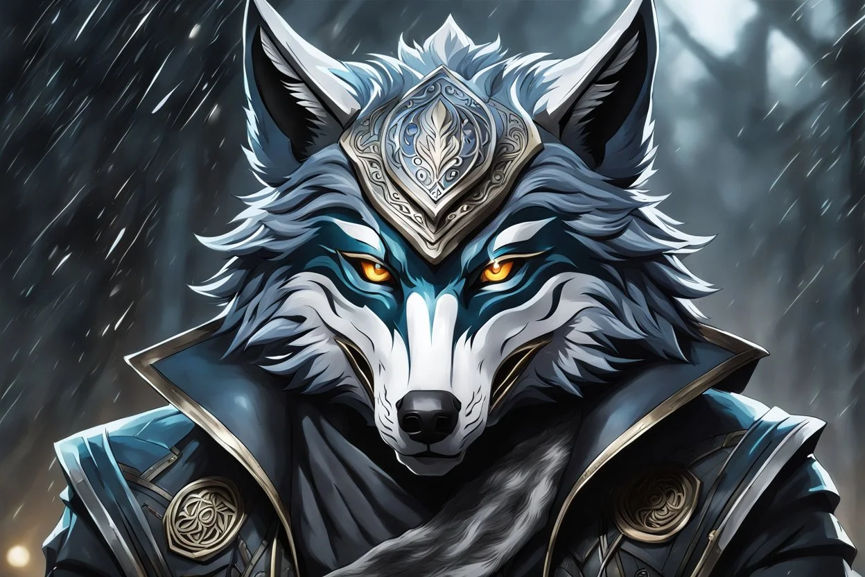 kindred with black wolf mask in 8k anime realistic drawing style, Shinobi custom, rain, apocalypse, intricate details, highly detailed, high details, detailed portrait, masterpiece,ultra detailed, ultra quality