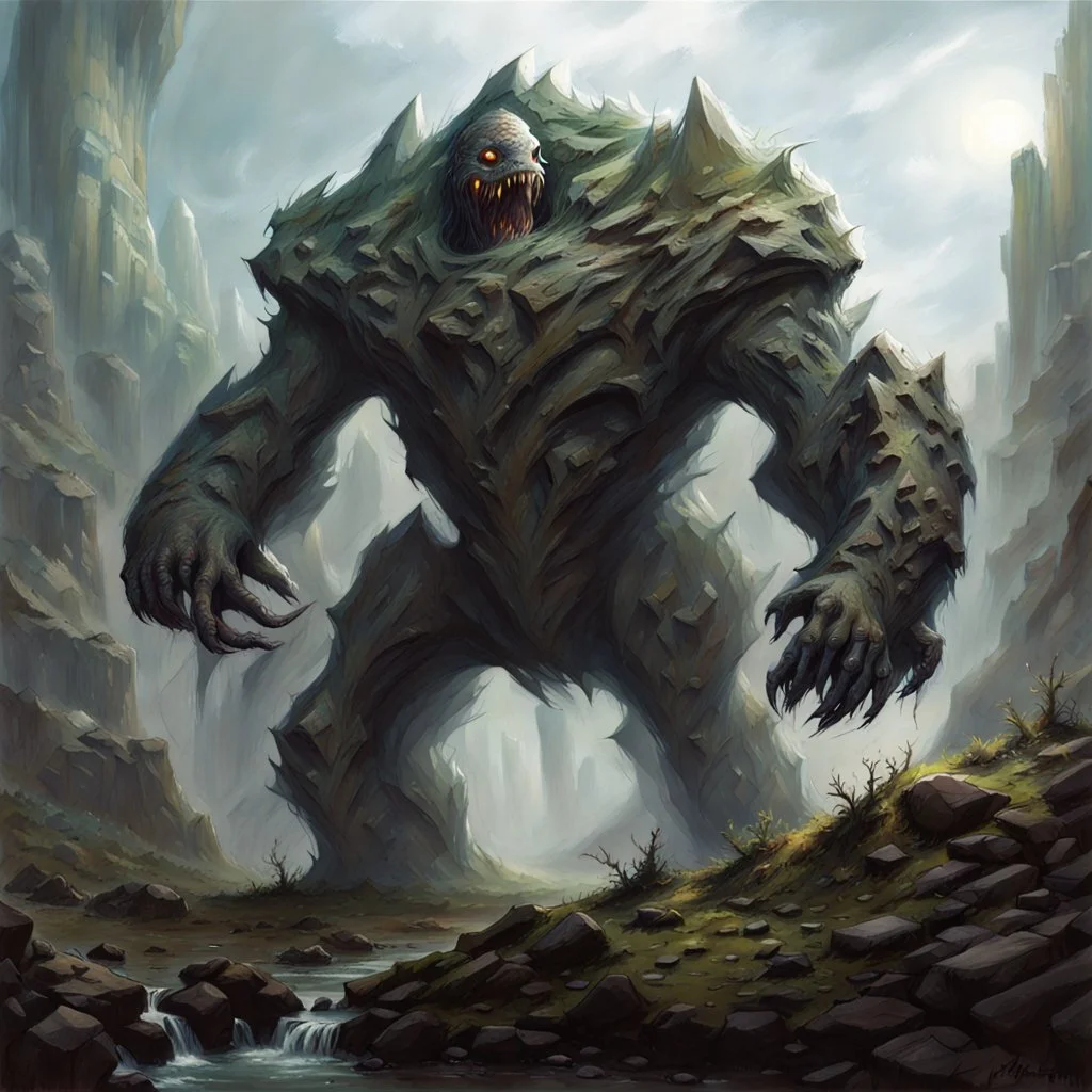 90's fantasy tcg art of an alien rock creature