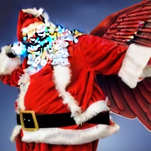 wings, freaky Santa with wings, laughing, flying, satan wings