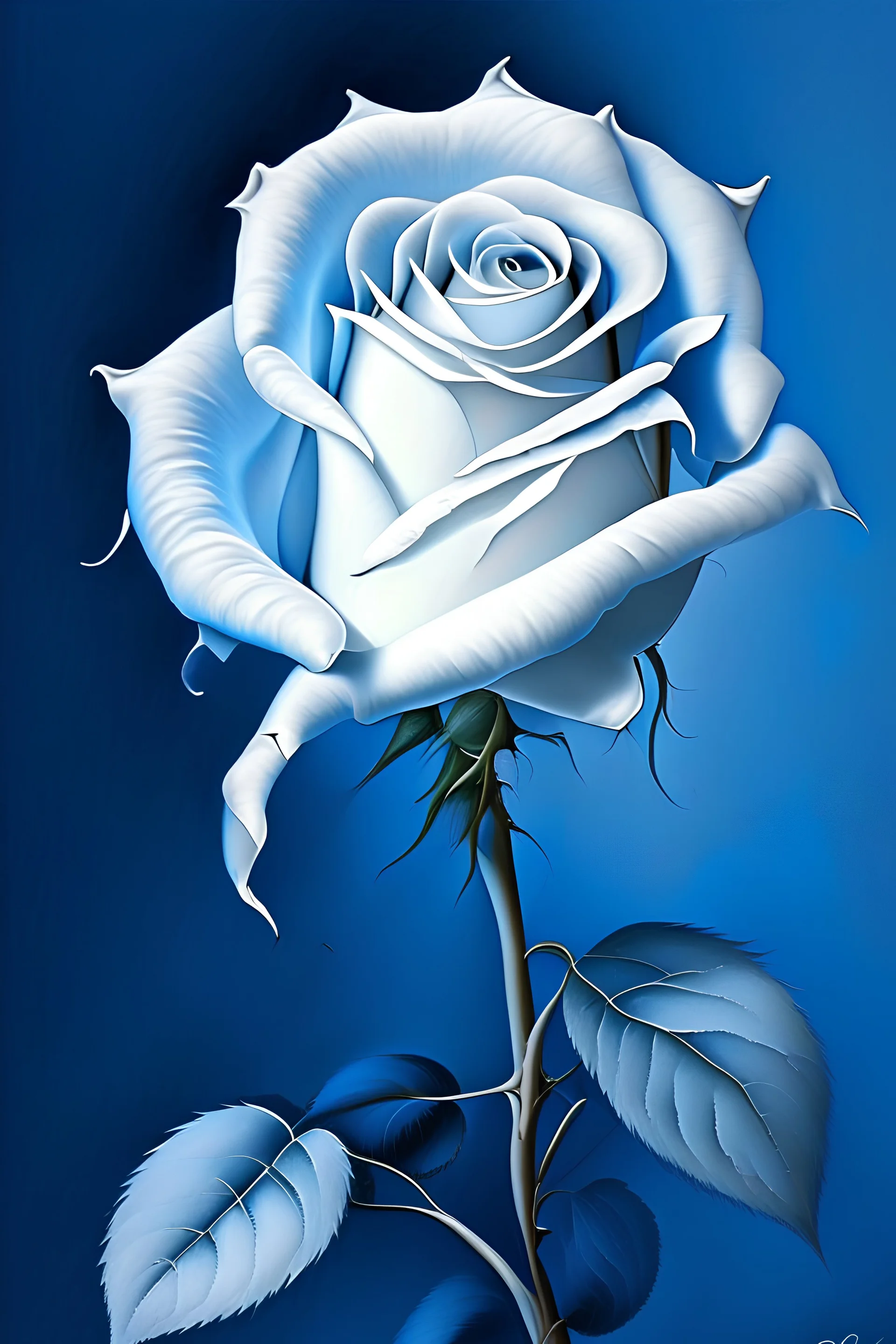 Draw me a white rose on a bleu background