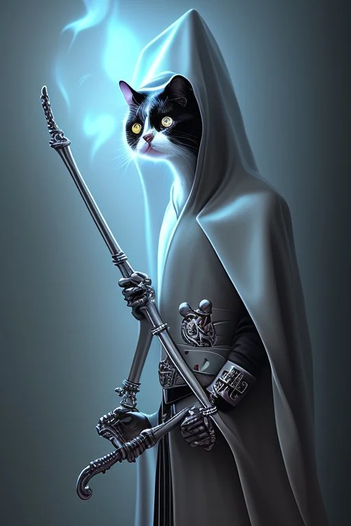 grim reaper cat, 4k, trending art, weird perspective, mirrors, reflection, water, smoke