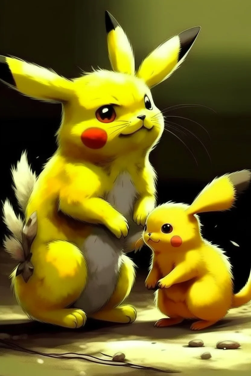 Realistic Pikachu playing with a cat.