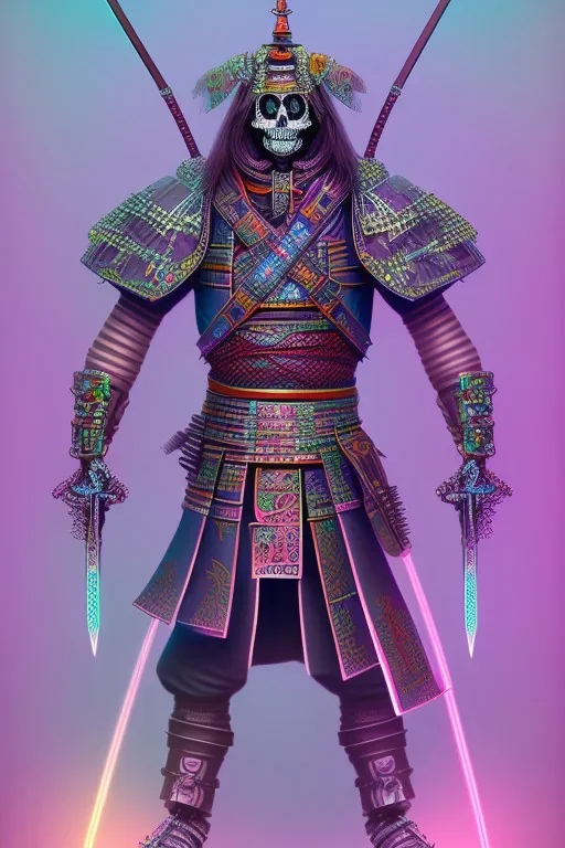 Neon crystal skeleton samurai