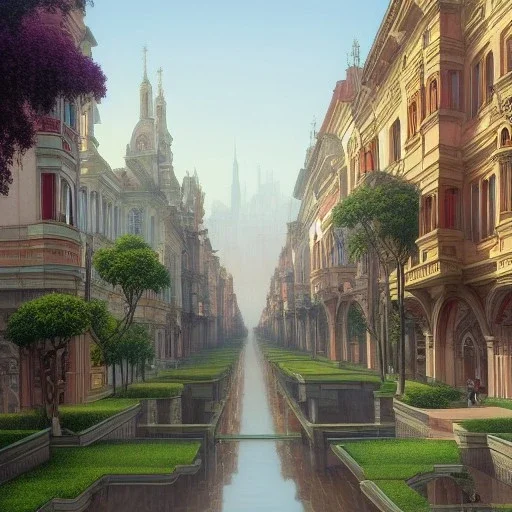 beautiful Metropolis,Beaux Arts architecture,Vignola classicism+palladio+ colourful town+liveable street+detailed facades+tiles rooftops+green city,uphill road,trees on walkway,elegant avenue, biopunk+alphonse mucha, greg rutkowski,matte painting, cryengine, hyper detailed, felix kelly, fantasy art, seb mckinnon"