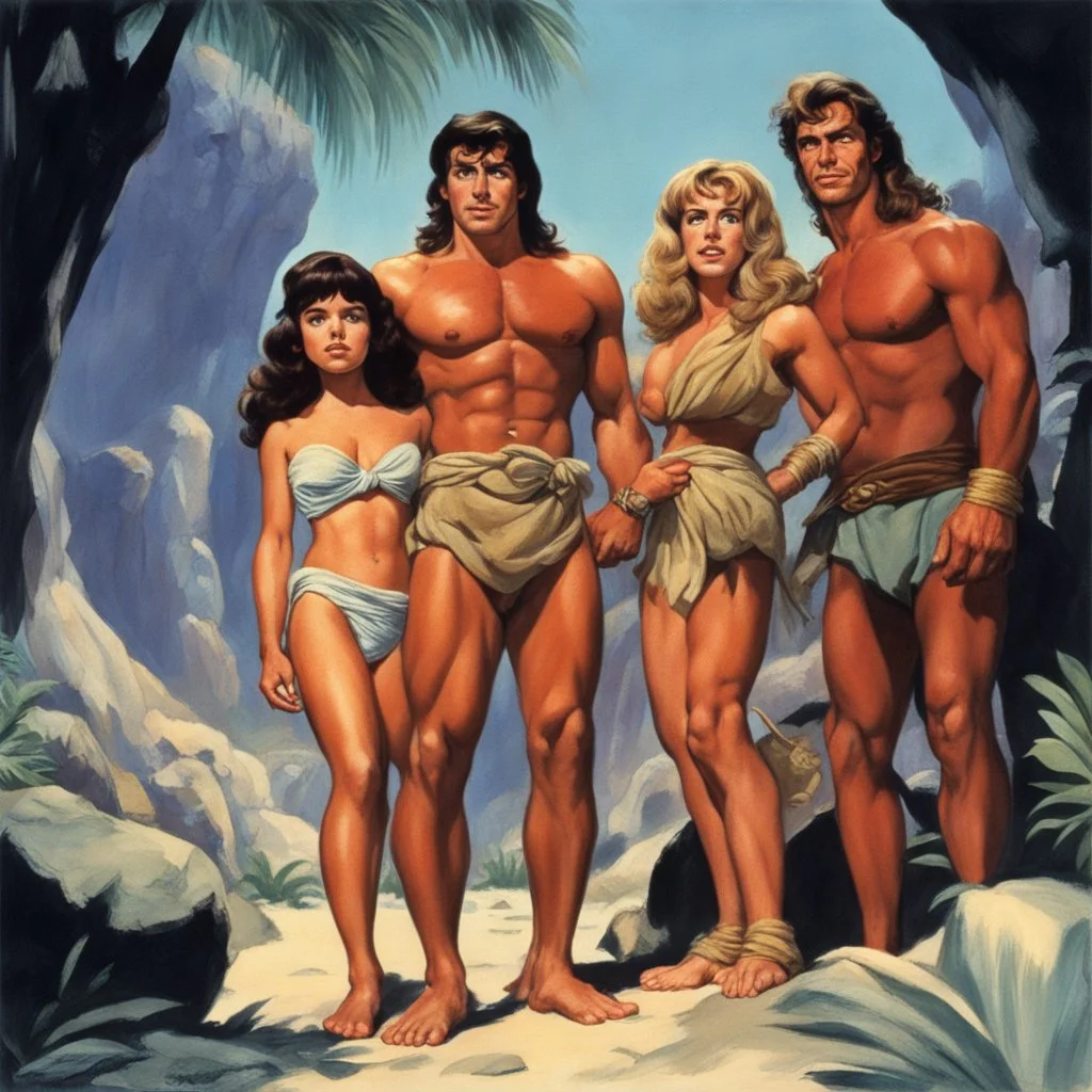 [art by Russ Meyer, Jason and the Argonauts (1963)] Joe Lara as Tarzan, Olivia d'Abo as Jane Porter and Gordon Griffith as child Korak