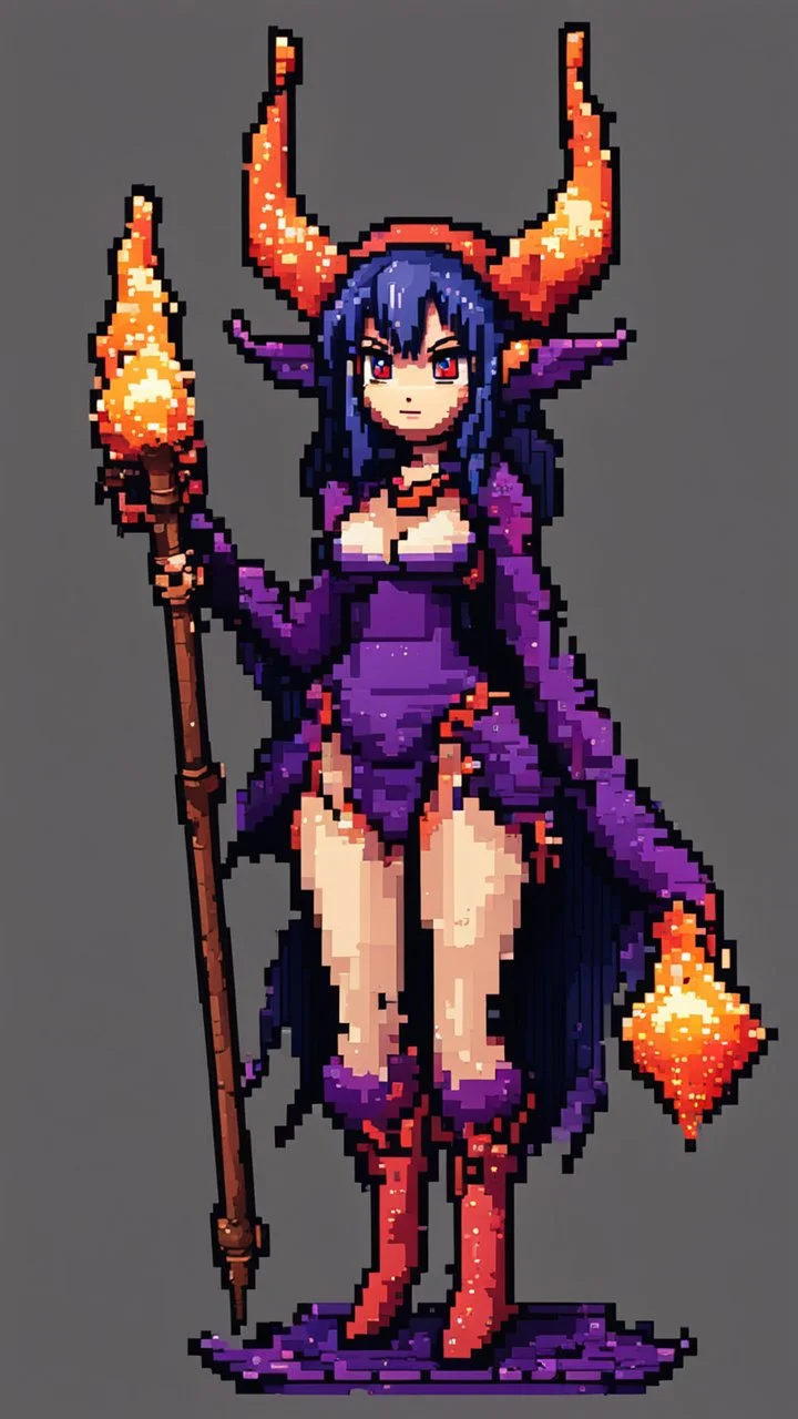 Demon girl wizard behind, fullbody, 8bits, pixel art,