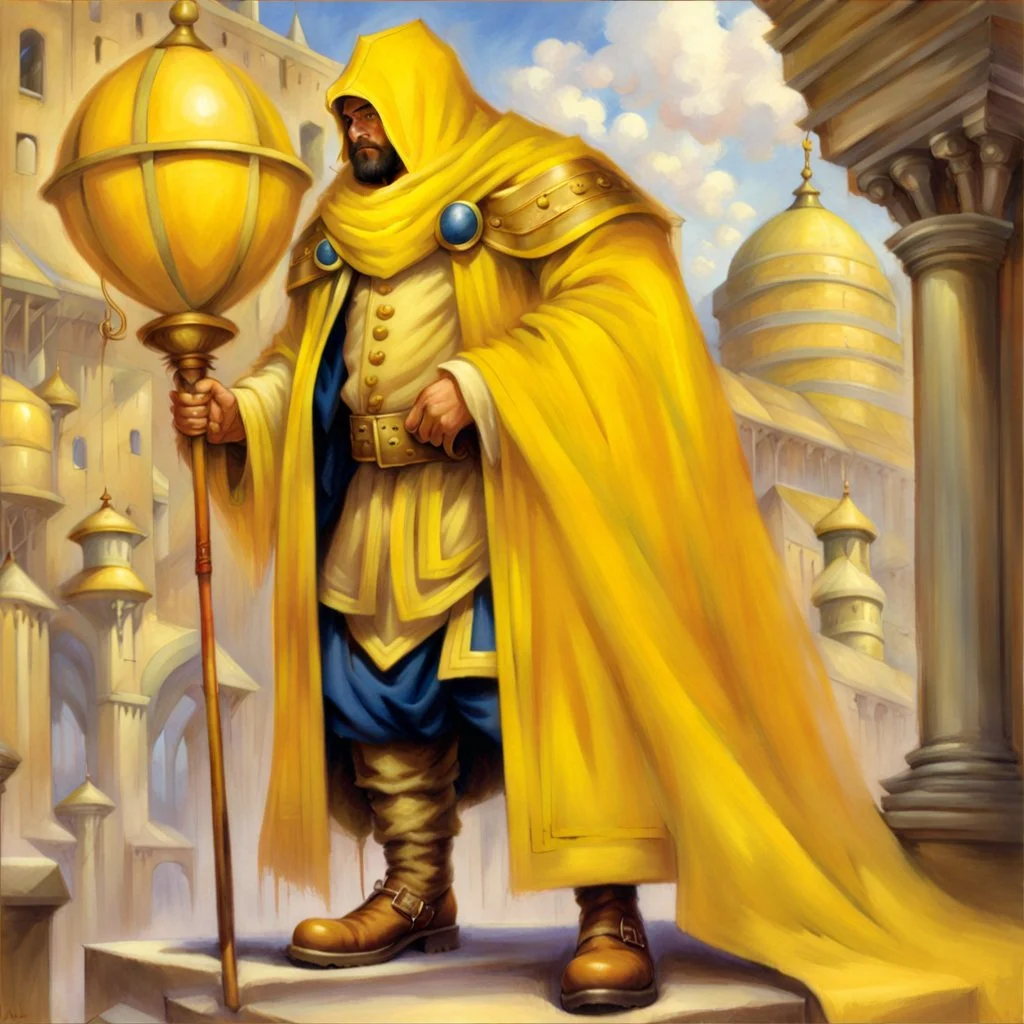 fantasy 90's tcg art of a yellow golden banner