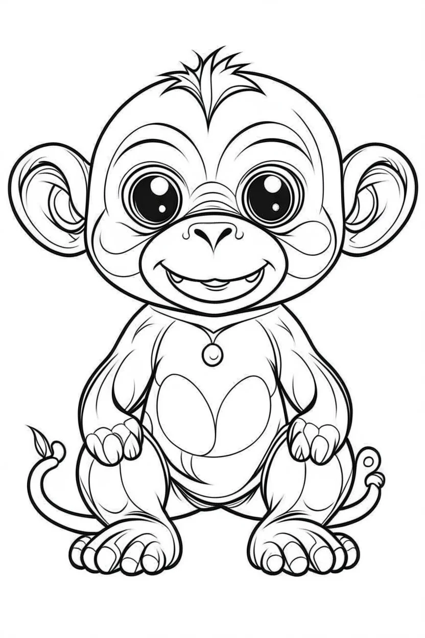 outline art for cute Monkey coloring pages with sitch, white background, Sketch style, full body, only use outline, toddlers style, clean line art, white background, no shadows and clear and well outlined.