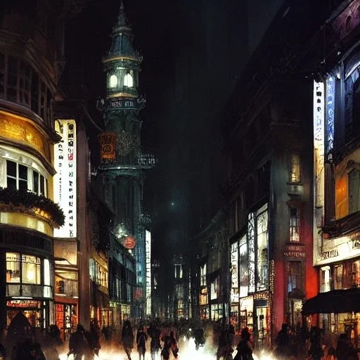 Carnaby street palladio ,gothic Metropolis,gothic kabukicho,Gotham city, victorian dark Metropolis,book illustration by Jean Baptiste Monge,Jeremy Mann, Details building cross section, strong lines, high contrast vibrant colors, highly detailed, , exterior illustration