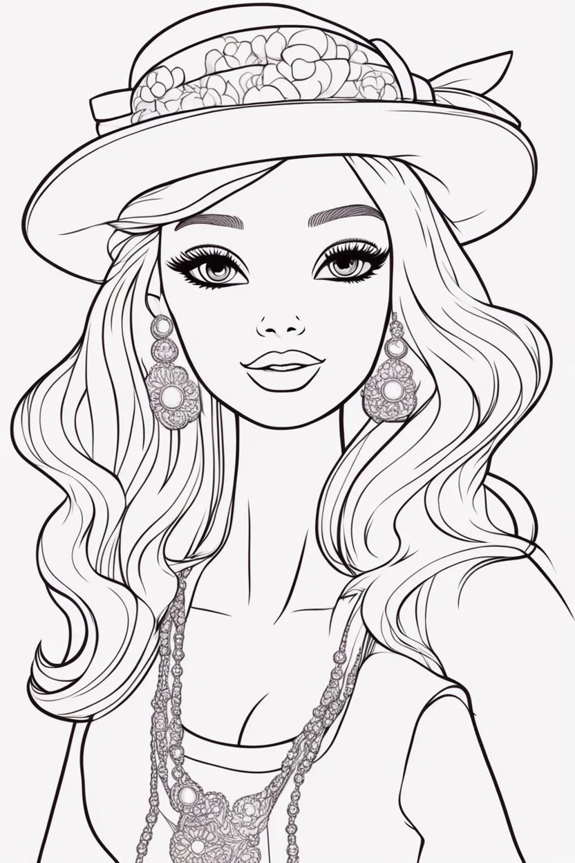 outline art for kids barbie coloring pages with barbie with her 2 friends , no background, sketch style, full body, only use outline, mandala style, clean line art, white background, no shadows and clear and well outlined. should look exactly like barbie