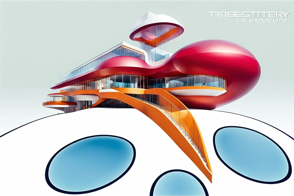 Architectural drawing of a Neofuturistic art museum, (((isometry))), ultra quality, people, treets