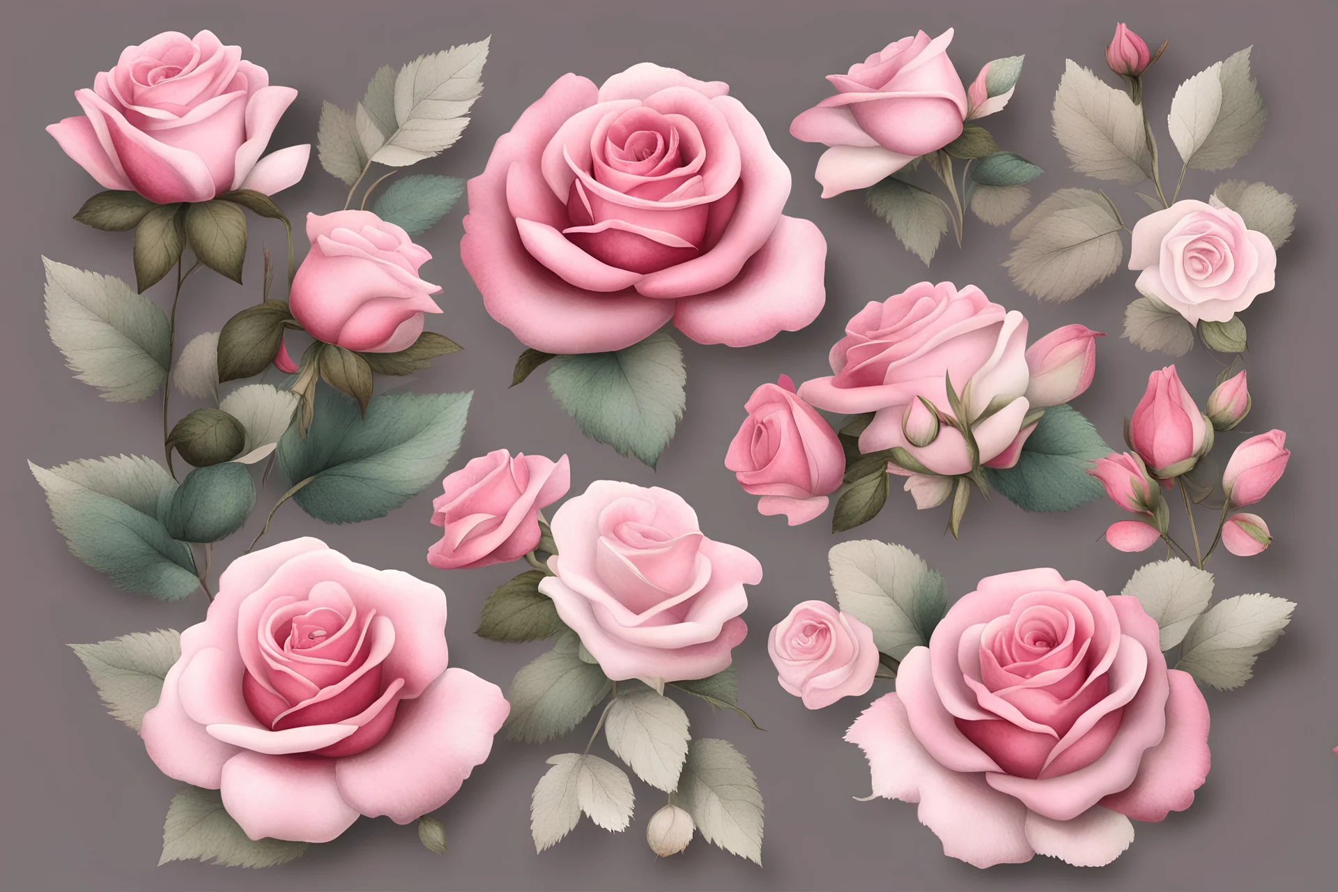 Pink rose flowers clipart pack, high quality png images,journalling, scrapbooking, digital ephemera, flower stickers, commercial use