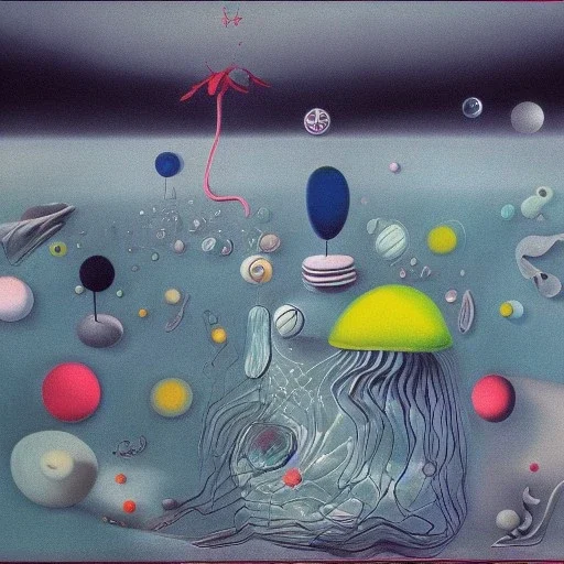 sureal landscape in microcosm with planktonic creatures by yves tanguy and dr seuss